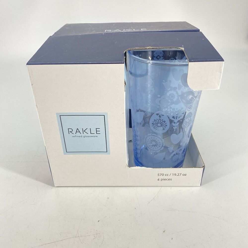 Set of 4 Rakle Blue Tumbler Glasses Easter Floral Egg Spring 19.27 oz New